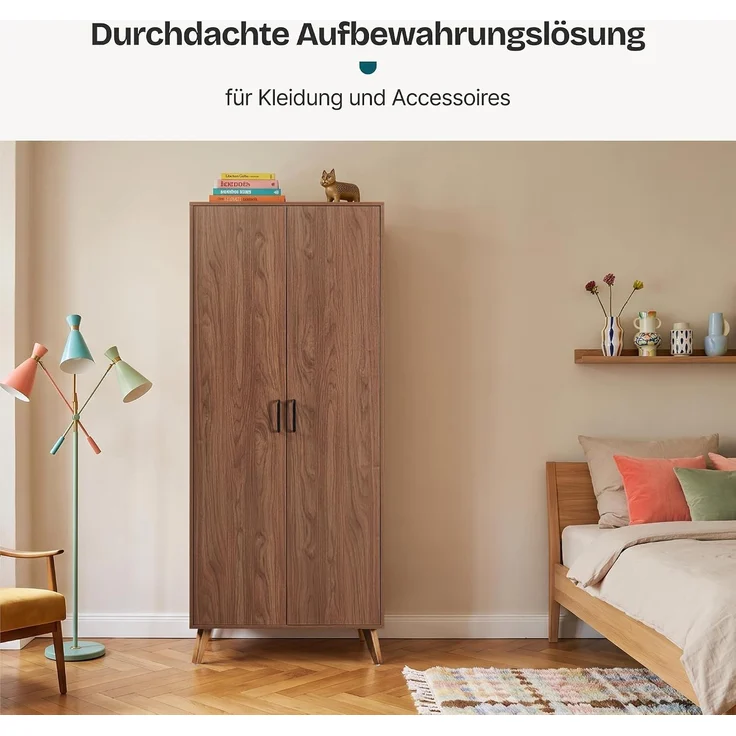 Kleiderschrank Norg 191x80x52 cm 2 Türen 4 Fächer Walnussoptik [en. casa] – Bild 3