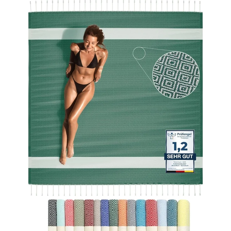 furora HOLIDAY Strandtuch XXL groß 200x200 cm Strand Tuch, aus Baumwolle, Stranddecke, Vielseitig, schöne Farben, hochwertige Verarbeitung – Bild 1