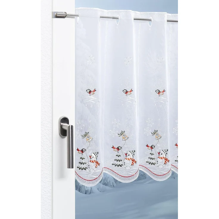 Scheibengardine Plauener Spitze - Schneemann mit Vöglein (Bx H) 48cm * 55cm rot/rot-silber – Bild 4