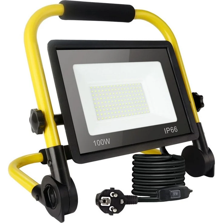 POPOLIC LED Baustrahler Tragbare Baustellenleuchte mit Aluminium-Gehäuse, 100W, IP66 wasserdicht, Baustellenbeleuchtung mit 3,5 m Kabel und EU-Stecker für Werkstatt und Garage, 100-W-LED-Baustellenstrahler, 10800 lm Arbeitsscheinwerfer – Bild 1