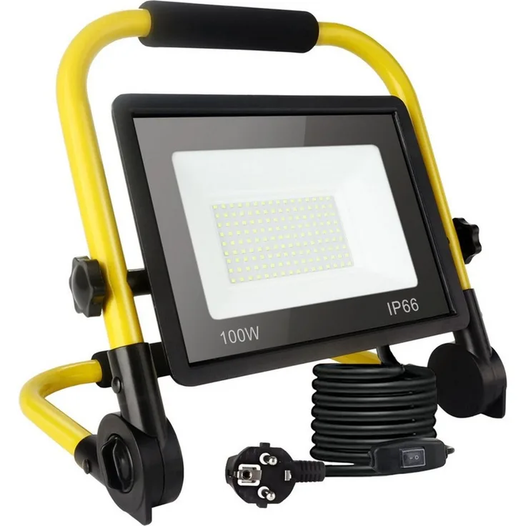 POPOLIC LED Baustrahler Tragbare Baustellenleuchte mit Aluminium-Gehäuse, 100W, IP66 wasserdicht, Baustellenbeleuchtung mit 3,5 m Kabel und EU-Stecker für Werkstatt und Garage, 100-W-LED-Baustellenstrahler, 10800 lm Arbeitsscheinwerfer