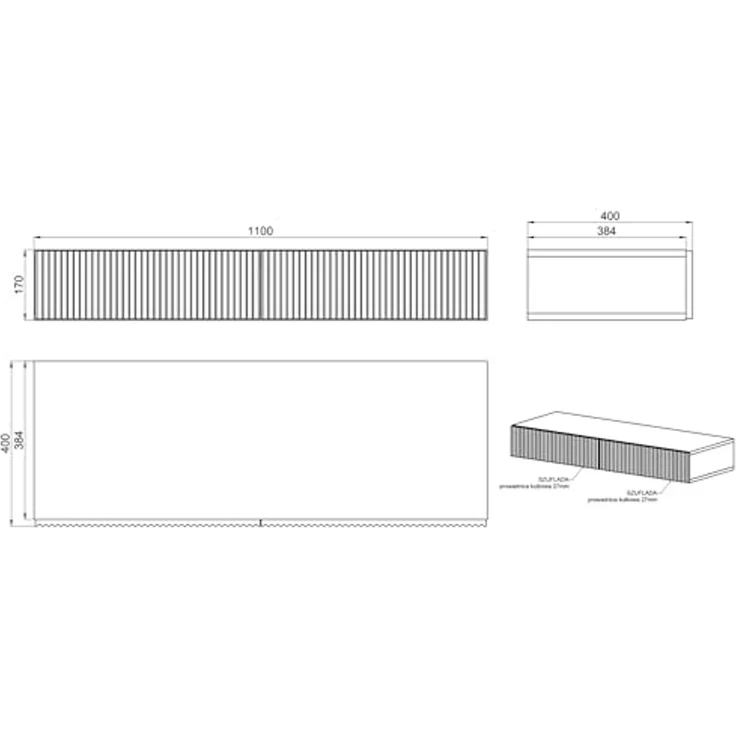 Selsey 'Nolie' Schminktisch mit 2 Schubladen, Holzoptik Esche schwarz, ca. 79 x 110 x 40 cm – Bild 3