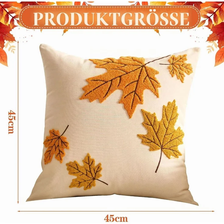 FOUORTUNATE-BEE Kissenbezug Herbstliche Kissenbezüge mit Ahornblättern, 2er Set, (2 Stück), Samtige Kissenhüllen mit Ahornblatt-Motiv für Herbstdeko – Bild 2