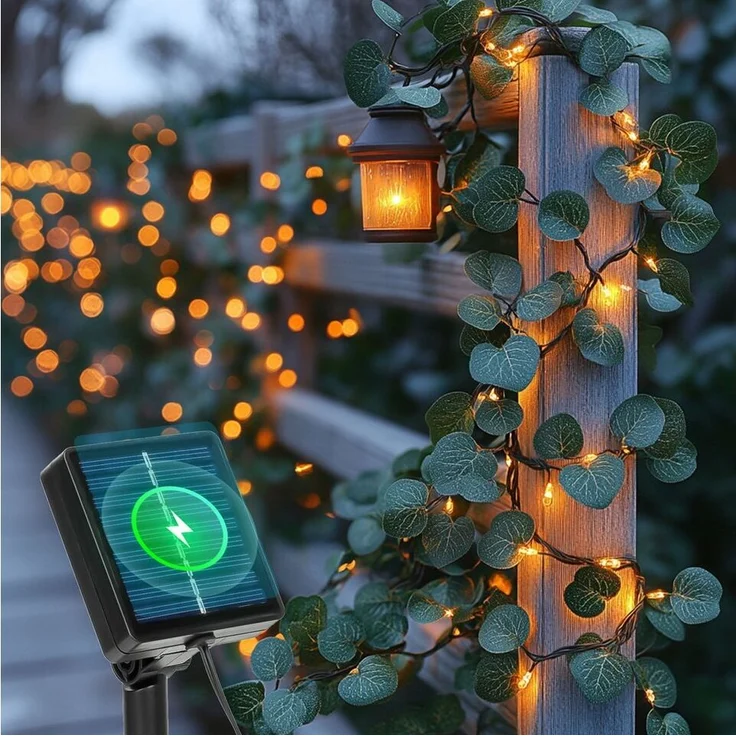 Aigostar LED-Lichterkette Lichterkette Solar Außen 12M 100LED Künstlicher Efeu Lichterkette IP65, 8 Lichtfunktionen – Bild 5