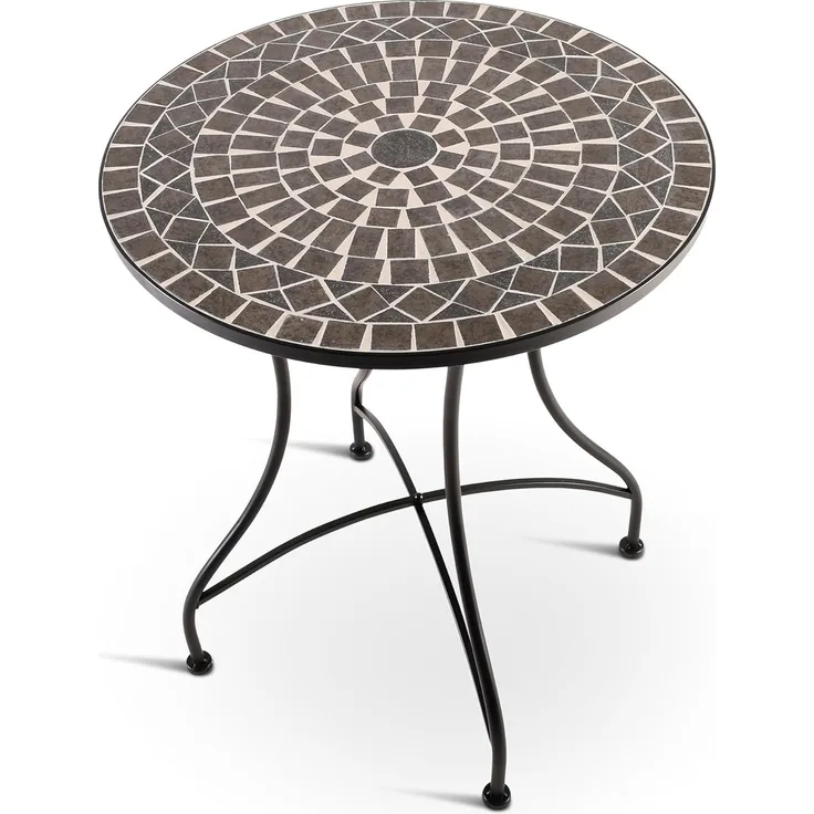 Raburg Gartentisch Mosaiktisch, Balkon- und Terrassentisch, 60 cm Ø, 72 cm hoch, Mayla (rund), liebevolle Handarbeit, Mosaikmuster, schwarzes Metallgestell