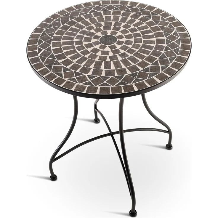 Raburg Gartentisch Mosaiktisch, Balkon- und Terrassentisch, 60 cm Ø, 72 cm hoch, Mayla (rund), liebevolle Handarbeit, Mosaikmuster, schwarzes Metallgestell