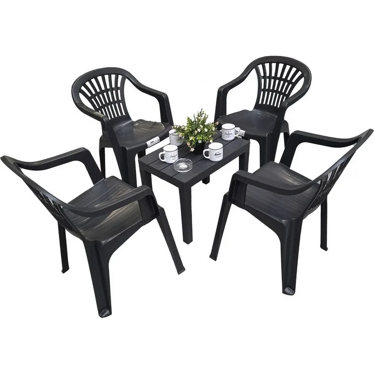 Progarden Essgruppe Gartenmöbel Sitzgruppe Balkonmöbel Terrasse Schwarz, (Set, 5-tlg, Tisch + 4 Stapelstühle), UV-Beständig, Robust, Wetterfest, Made in Italy, Hochwertig