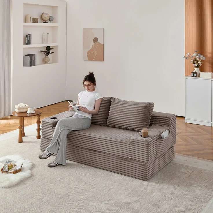 ZUBALIYA Sofa mit LED - Beleuchtung, mit Stauraum, mit Cordbezug, mit breiten Armlehnen, ohne aufwendige Montage – Bild 17