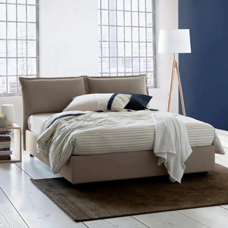 Talamo Italia - Doppelbett Denise, Bettkasten mit Stoffbezug, 100 % Made in Italy, Öffnung vorne, inklusive Matratze 160 x 190 cm, Taupe – Bild 1