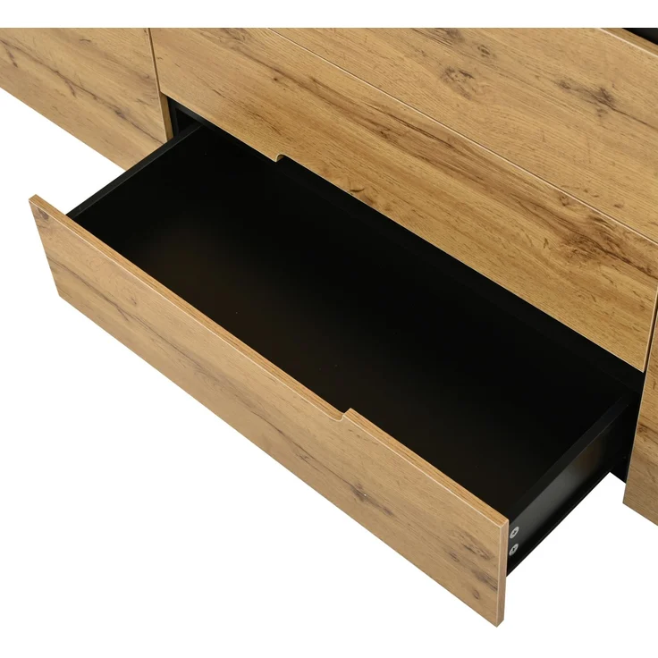 DESVIAE Sideboard mit 2 Türen und 4 Schubladen 160x80x40 cm Spanplatte Holzoptik Schwarz – Bild 9
