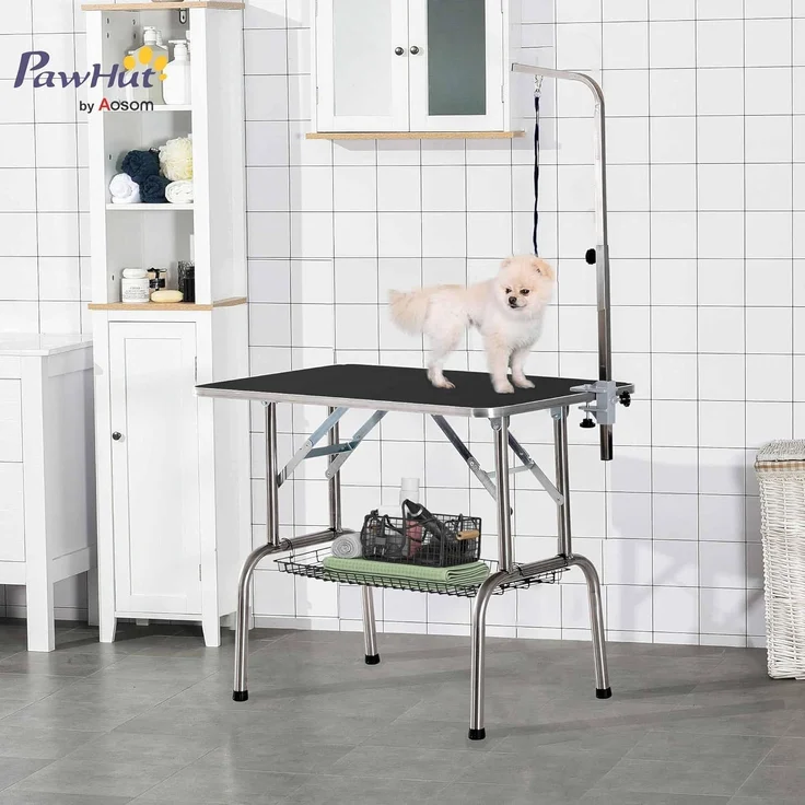PawHut Hundeschermaschine Trimmtisch Tierpflegetisch klappbar höhenverstellbar Edelstahl Schwarz, Hundepflegetisch, L90 x B60 x H75 cm – Bild 2