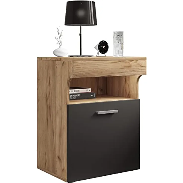 MID.YOU Nachtschrank Anthrazit, Honigeiche, Kunststoff, Drehtüren, 45x61x39 cm