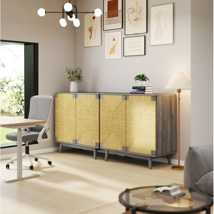 DESVIAE Sideboard Grau aus Holzwerkstoff – 79x78x39,5 cm – Papierseil-Geflecht, verstellbarer Fachboden – Bild 5