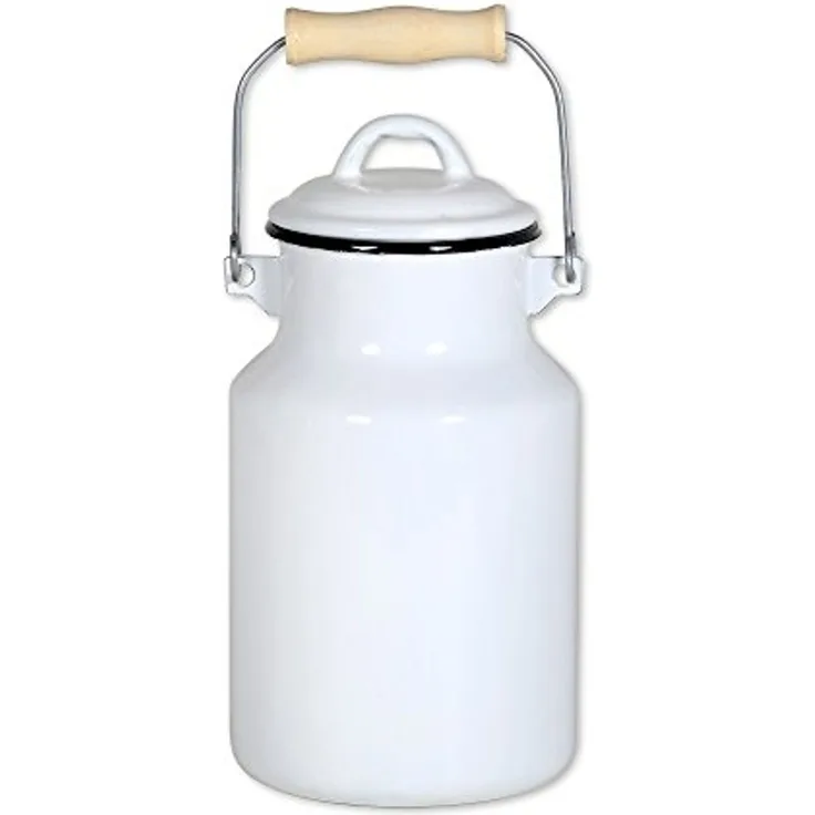 Milchkanne 4 Liter mit Deckel und Tragegriff, Emaille weiß