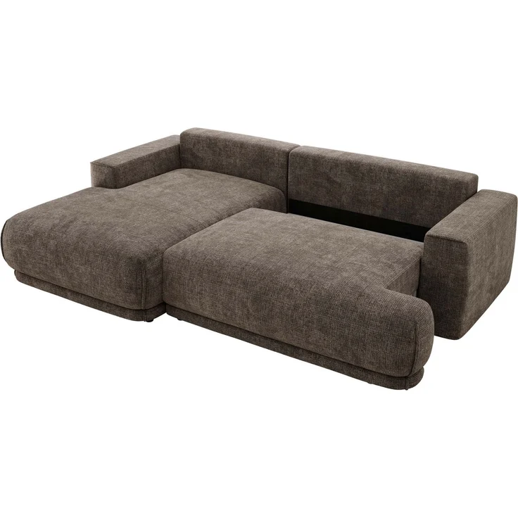 RINA L Design Ecksofa, Schlaffunktion & Stauraum, DL-System, Wellenfedern, Liegefläche 220x155 cm, freistehendes Polstersofa, Schlafcouch - Braun Schenille grob gewebt - Links Seite – Bild 5