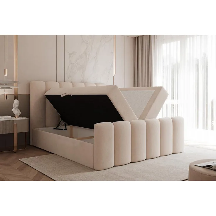 Compleo Boxspringbett BUBBLE, Wolkenbett, Bequem, Bonell, Topper, Doppelbett gepolstertes Kopfteil mit Bettkasten