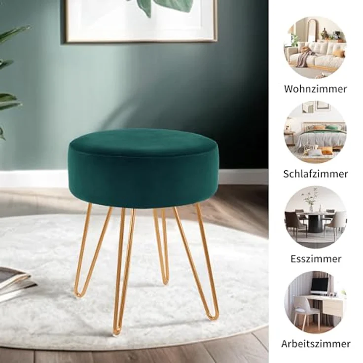 Duhome Hocker, Sitzhocker Rund Hocker Samt oder Stoff Lederoptik Schemel Metallbeine – Bild 9
