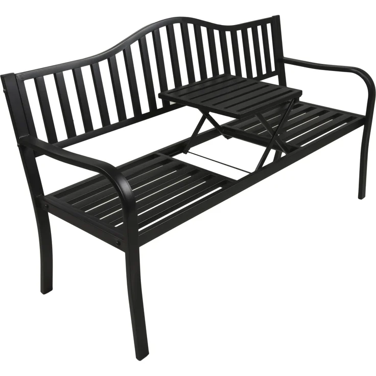 Gartenbank SOREN hochklappbarer Tisch - 150cm Breit, Stahl, Anthrazit, 60 x 150 x 89 cm | Terrassenbank Wetterfest Sitzbank Outdoor Bank – Bild 3