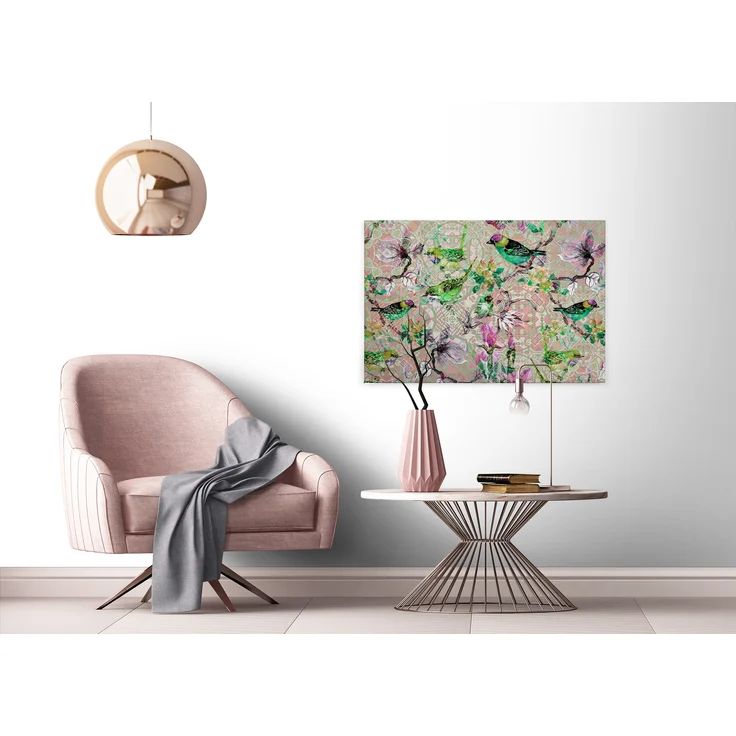 Leinwandbild Vögel Mosaik Rosa Grün 90x60 DD120353 Keilrahmen Wandbild Leinwand – Bild 4