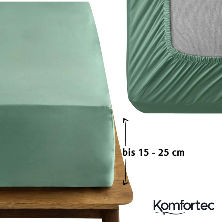 Komfortec Spannbettlaken Jersey 100% Baumwolle – 160x200 cm – 135g/m² – Weich, Atmungsaktiv & Hautfreundlich – Mit Rundumgummi – Oeko-Tex Zertifiziert – Für Boxspring, Topper & Matratzen – Grün – Bild 4