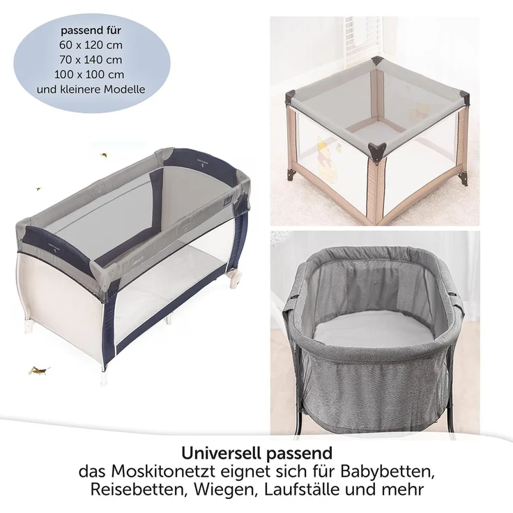 Zamboo Baby-Reisebett Universal - Grau, Insektenschutz / Mückennetz für Baby Reisebett Moskitonetz Babybetten – Bild 3