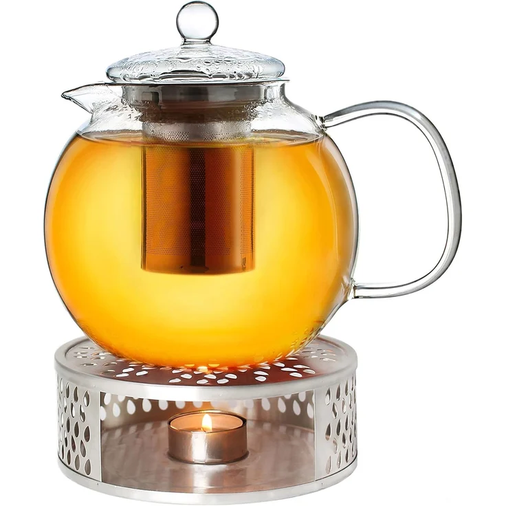 Creano Teekanne Creano Teekanne aus Glas 1,7l + ein Stövchen aus Edelstahl, 3-teilige, (Set, 4-St) – Bild 1