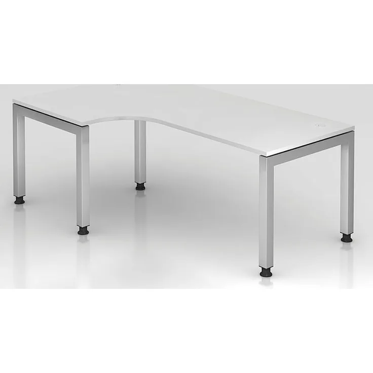 Winkeltisch JS82 U-Fuß / 5-Fuß eckig 200x120cm 90° Weiß Gestellfarbe: Silber