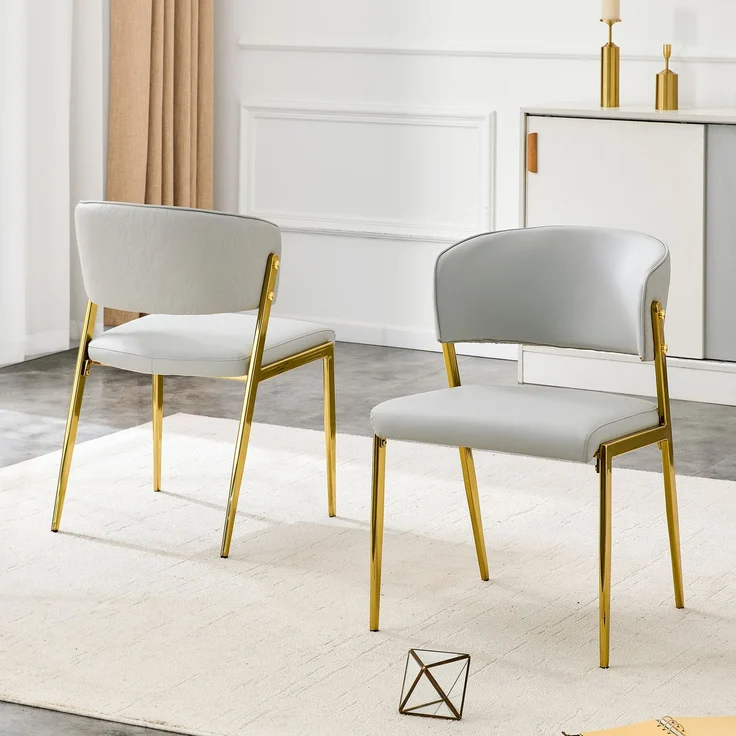 2er Set Moderne Esszimmerstühle mit Metallgestell, gepolsterter Sitz und Rückenlehne – Stabiler--Hellgrau--78x49x51cm--CHENHAONING – Bild 2