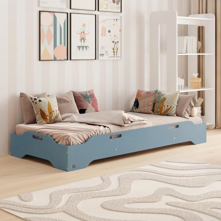 smartwood Stapelbett 90x200 cm mit Lattenrost, aus Holz, Blau, TILA 8