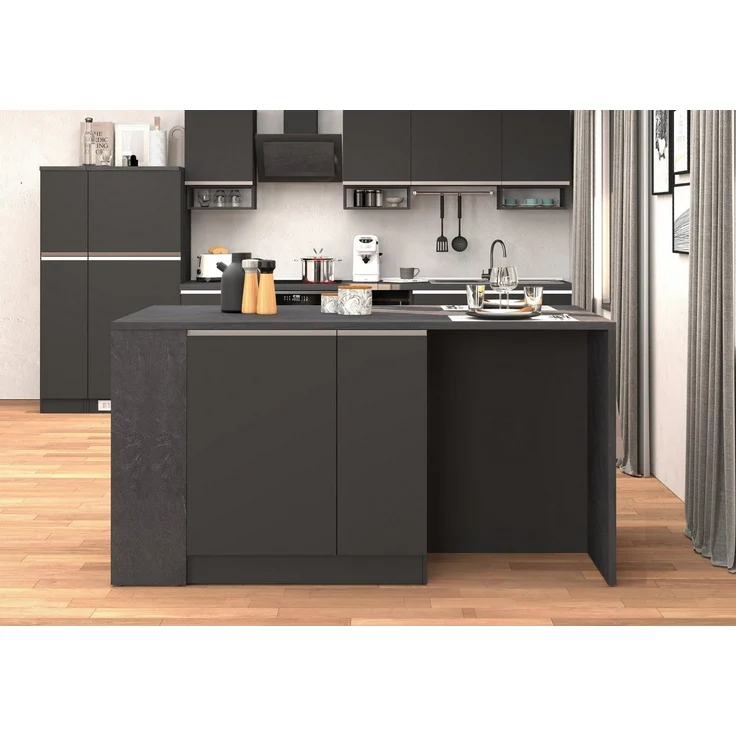 KOCHSTATION Kücheninsel KS-Sole, Kochinsel, Küchenarbeitsblock, Arbeitsinsel, Made in Italy, Breite 167,5 cm, 2 Apothekerauszüge, 2 Essplätze, 1 offenes Regal – Bild 2
