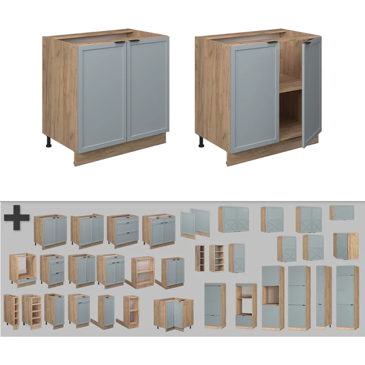 Küchenunterschrank Fame-Line Hellblau-grau 80 cm mit Regal, ohne Arbeitsplatte Vicco – Bild 5