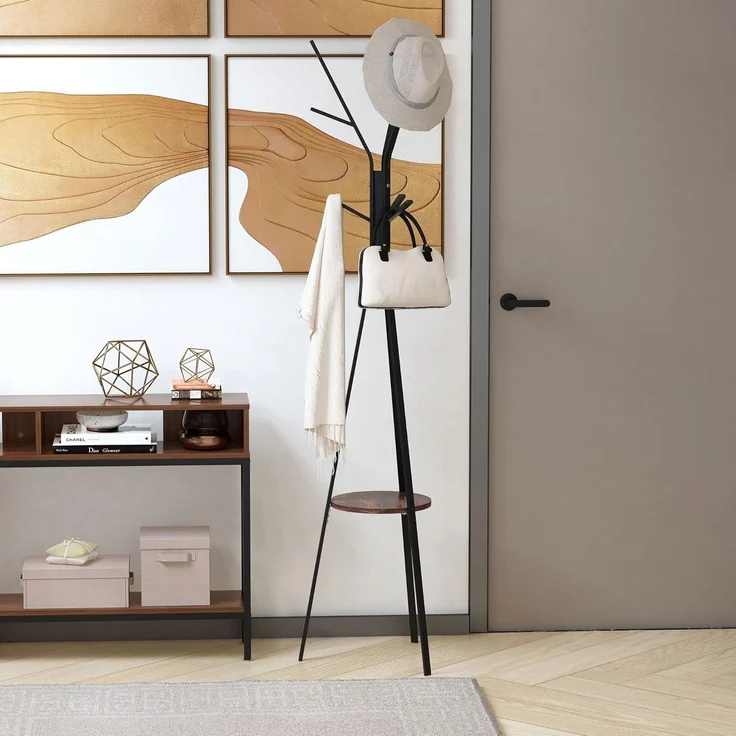 HOMCOM Garderobenständer Standgarderobe mit 8 Kleiderhaken, (Kleiderständer, 1 St, Hutständer), Metall, Braun, 45 x 45 x 180 cm – Bild 2