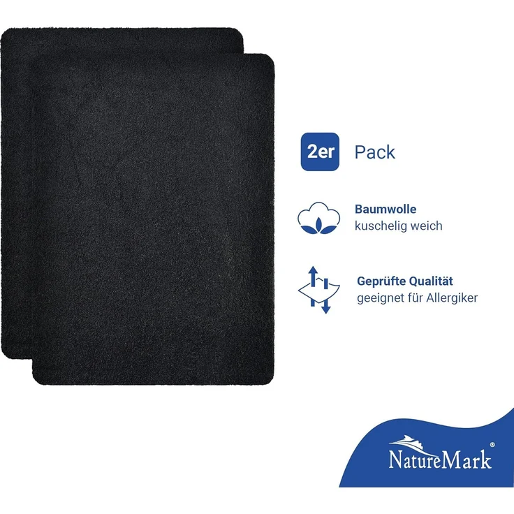 NatureMark Spannbettlaken Frottee Spannbettlaken, 80% Baumwolle / 20% Polyester, Gummizug: rundum, (2 Stück), 2er Set Kinder Spannbettlaken Frottee, Spannbetttuch 80% Baumwolle / 20% Polyester, für Babybett und Kinderbett, 70x140 cm - Schwarz – Bild 2