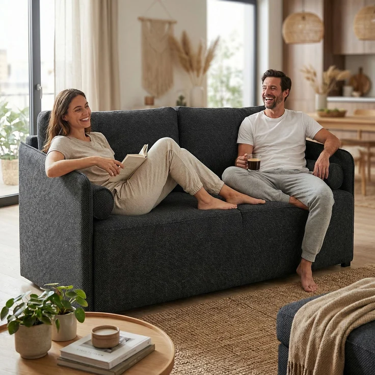 Wohnero 24 Erica Lux Premium Schlafsofa 202x93 cm mit Bettkasten & DL-Funktion – 145x192 cm Liegefläche, 3-Sitzer Sofa mit Bonellfeder - Schwarz – Bild 1