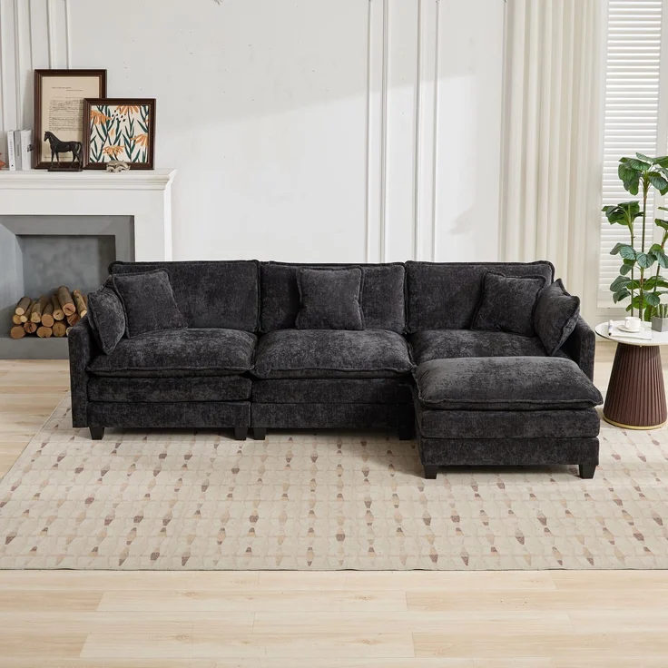 ZUBALIYA Sofa mit LED - Beleuchtung, mit Chenille - Bezug, mit Cordbezug, modular aufgebaut, aus Chenille, für Wohnzimmer und Apartments – Bild 12