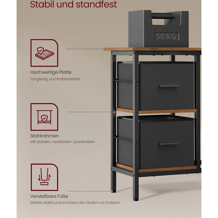 VASAGLE L-förmiger Schreibtisch, 2 geräumige Schubladen, Computertisch mit Monitorständer, Eckschreibtisch, Gaming-Tisch mit Verstellbarer Ablage 135x105 cm vintagebraun LWD098B01 – Bild 7