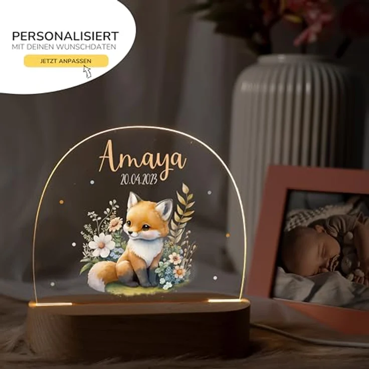Kidsmood Nachtlampe mit Wunschnamen, Individuelle Nachttischlampe Kinder, Niedliches Nachtlicht für Babys, Personalisierte Geschenke für Babys, Geschenk zur Geburt – Bild 3