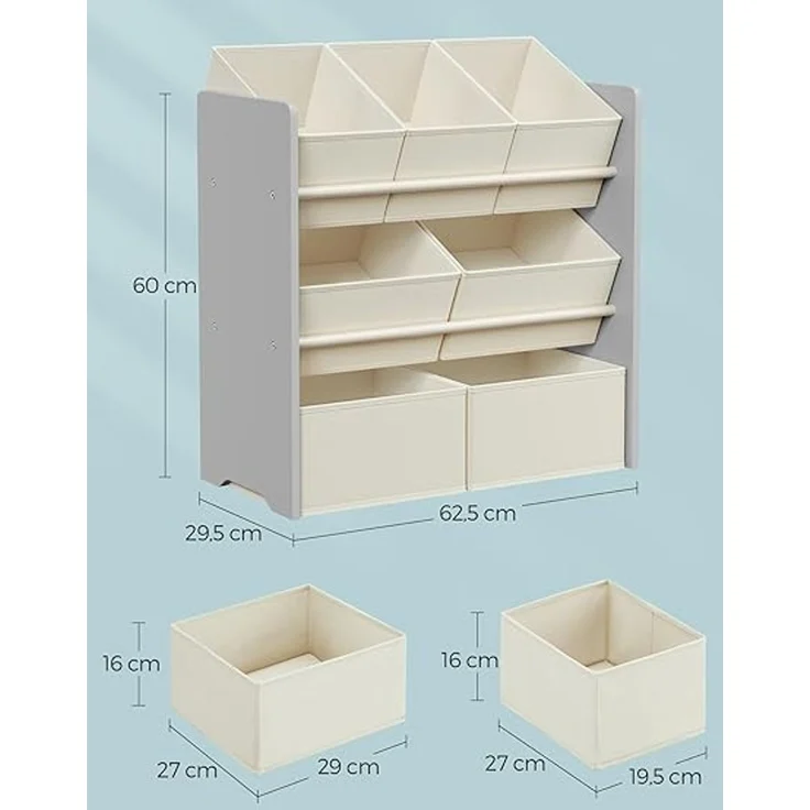 Songmics Kinderregal, mit 7 Aufbewahrungsboxen, MDF / Vliesstoff taubengrau, 60 x 29,5 x 62,5 cm – Bild 5