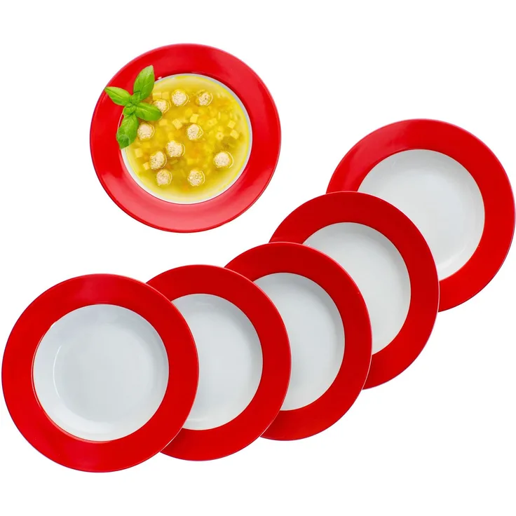 6er Set Variant Rot Suppenteller bunte tiefe Teller Pasta Salat Müsli 6 Personen