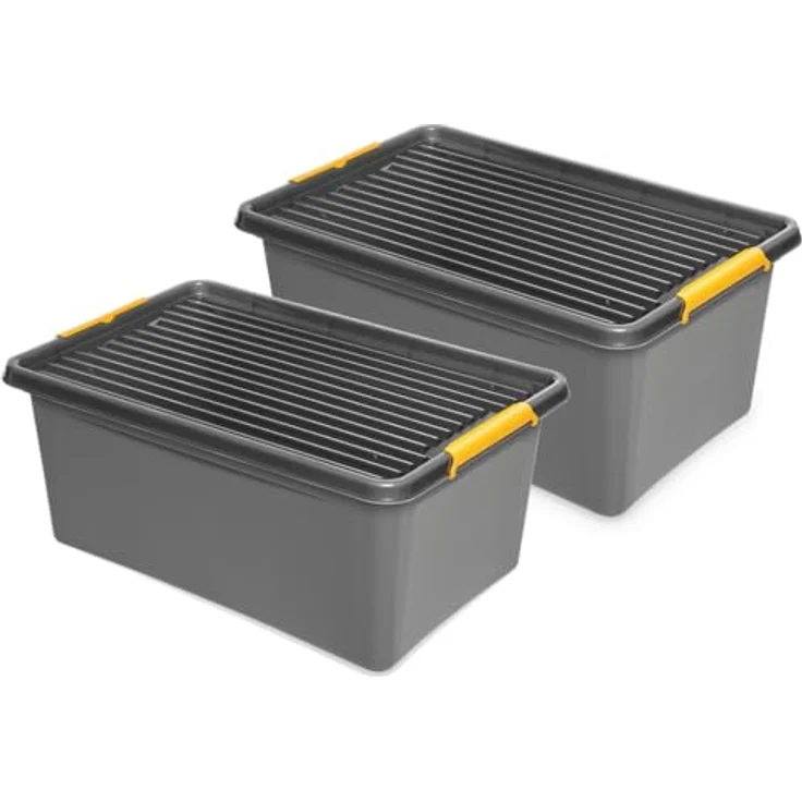 Kreher Aufbewahrungsbox 'Solid Box' aus Kunststoff mit Deckel und Rollen (Set/Volumen wählbar) (2 St) – Bild 2