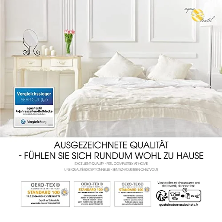 aqua-textil 4 Jahreszeiten Bettdecke 200x200 cm Decken zusammengeknöpft Winter 1200g Sommer 900g klimaregulierend Oeko-TEX – Bild 8