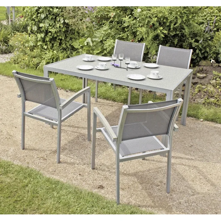 Alu/Textilene, Non-Wood Armlehnen, Aluminium, Glas