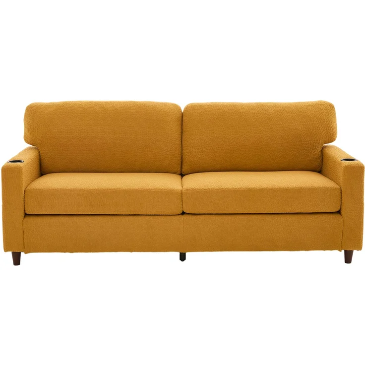 LVHOM 2-Sitzer Sofa mit USB&LED, Zweier Polstersofa Chenille Bezug, Loveseat mit Getränkehaltern, Doppelsofa Stoffsofa Loungesofa, Gelb – Bild 2