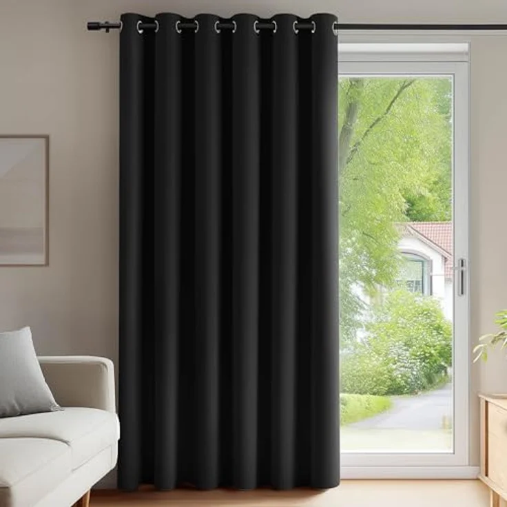 Deconovo Blickdichte Gardinen mit Ösen Verdunklung Thermovorhang Schwarz | 1 Stück, H280 x B200 cm, Ösenschal, Kälteschutz und Hitzeschutz, Abdunkelnd, Sichtschutz für Schlafzimmer, Blackout Curtain – Bild 1