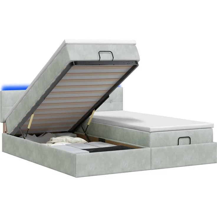 vidaXL Ottoman-Bett mit Matratze und LED Hellgrau 180 x 200 cm Samt 3457332 – Bild 2
