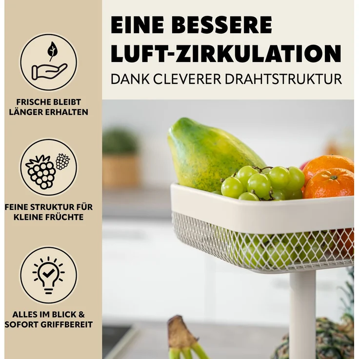 eluno 2-stöckige eckige Obstetagere / Brotkorb, Metall, beige, 20 x 20 cm und 25 x 25 cm – Bild 6