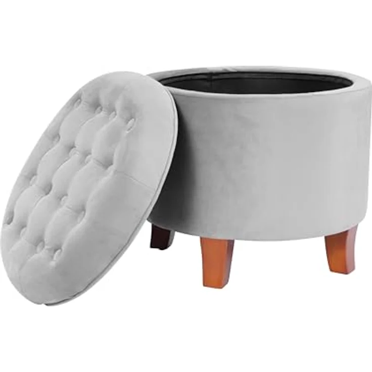 HomePop Samt Stauraum Ottomane mit Deckel|Fußbank Aufbewahrungsbox| Ottomane mit Stauraum für Wohnzimmer und Schlafzimmer | Dekorative Heimmöbel, Grau – Bild 9