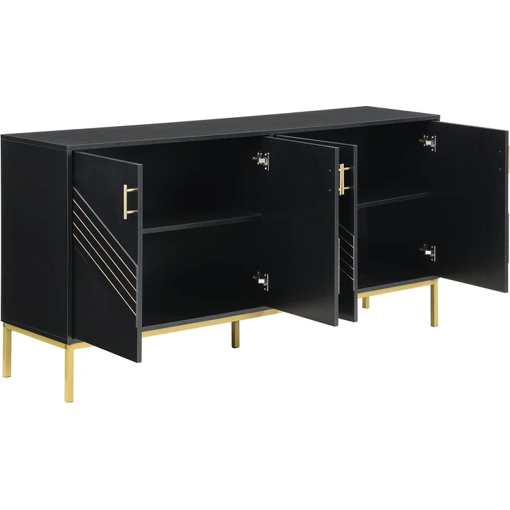 ZUBALIYA Sideboard 160x40x80,5 cm, mit verstellbaren Einlegeböden, mit 4 Türen, aus MDF, Schwarz / Holzfarben – Bild 17