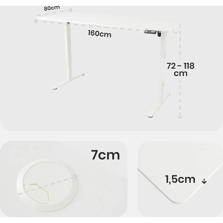 Arebos Schreibtisch Computer-Bürotisch 160 x 80 cm, elektrisch Memory-Funktion, 72-118 cm höhenverstellbar, Hebekapazität: 70 kg – Bild 2