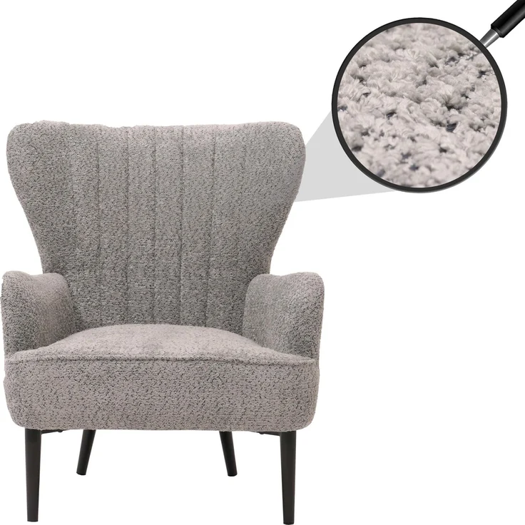 Lounge-Sessel HWC-K37, Cocktail-/Ohrensessel Polsterstuhl Retro Vintage Stoff Chenille (500g/m²) ~ grau – Bild 1